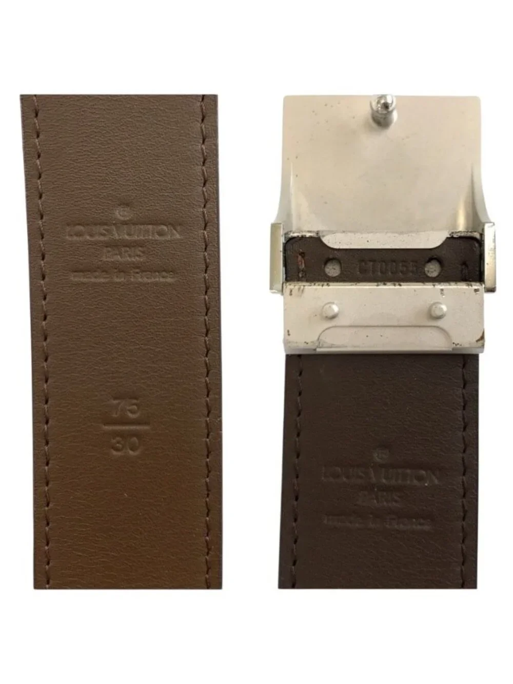 Louis Vuitton Damier Ceinture Carre Brown Silver Belt